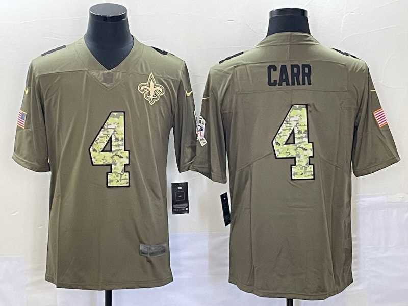 Men%27s New Orleans Saints #4 Derek Carr Olive With Camo 2017 Salute To Service Stitched NFL Nike Limited Jersey